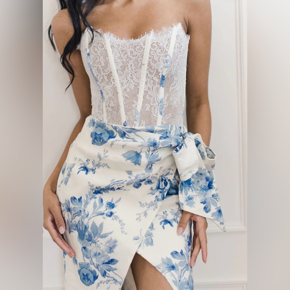 V. Chapman Asymmetrical Skirt in Blue Floral